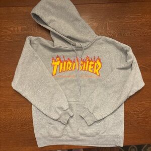 Thrasher Gray Hoodie with Flame Logo